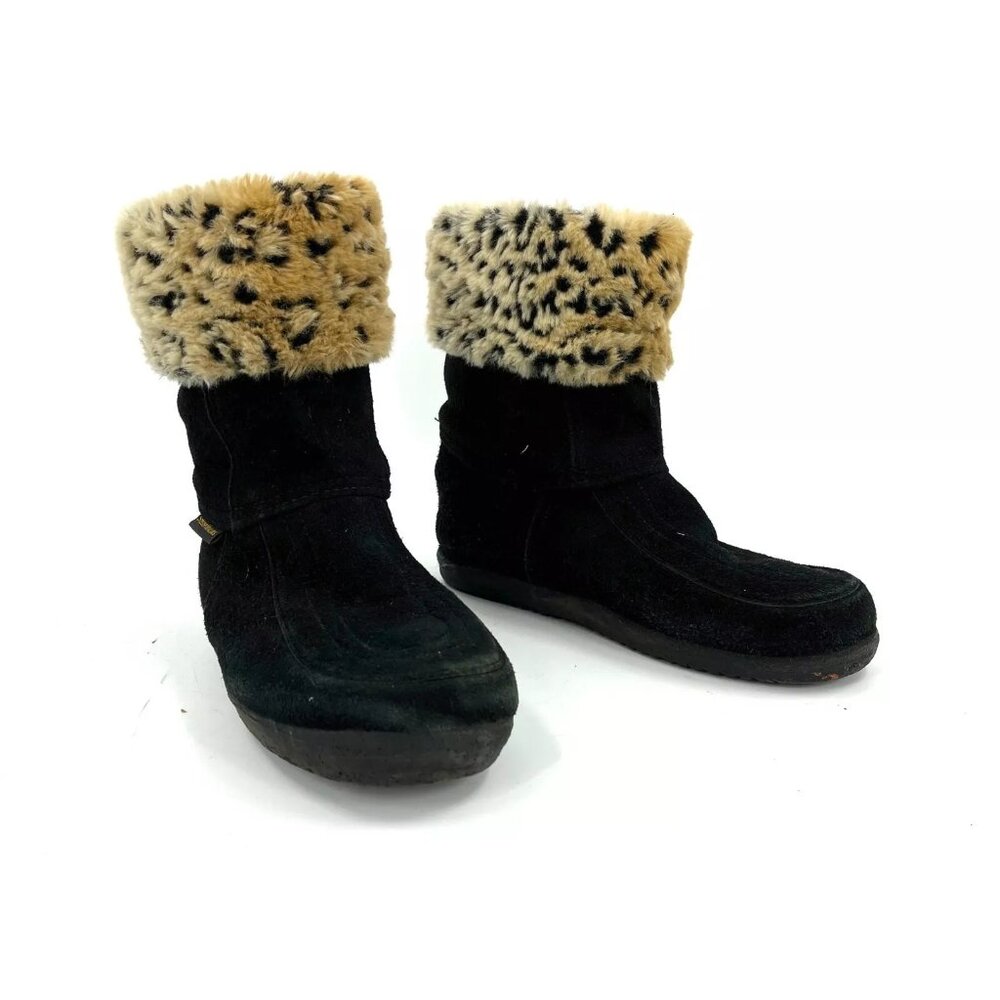 Steger Mukluks Jackie Black Leather and Faux Fur Winter Boots Womens Size 8